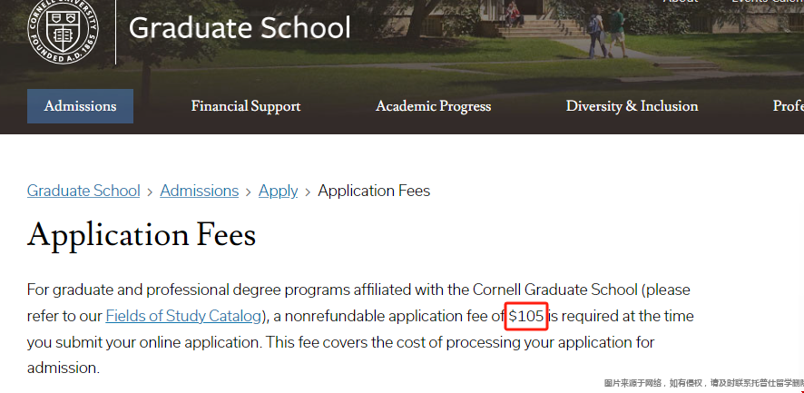 康奈尔大学研究生申请费