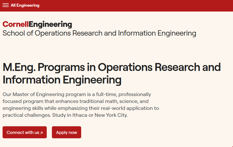 康奈尔大学ORIE硕士项目官网