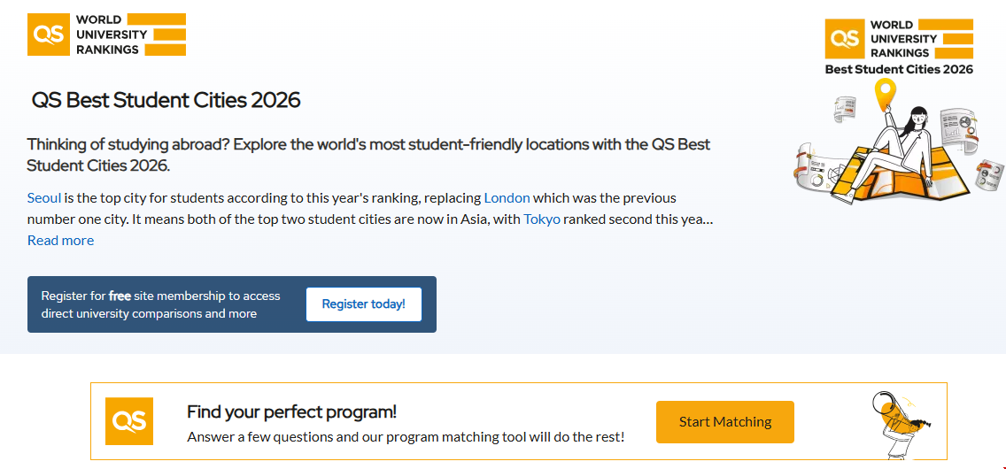 2026QS最佳留学城市排名发布