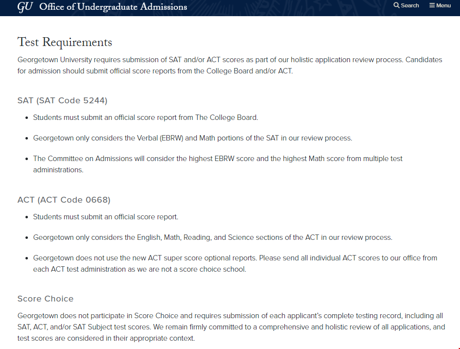 乔治城大学2026申请季注意事项.png 乔治城大学2026申请季标化要求.png
