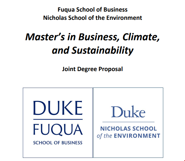 杜克大学推出商业气候和可持续发展硕士